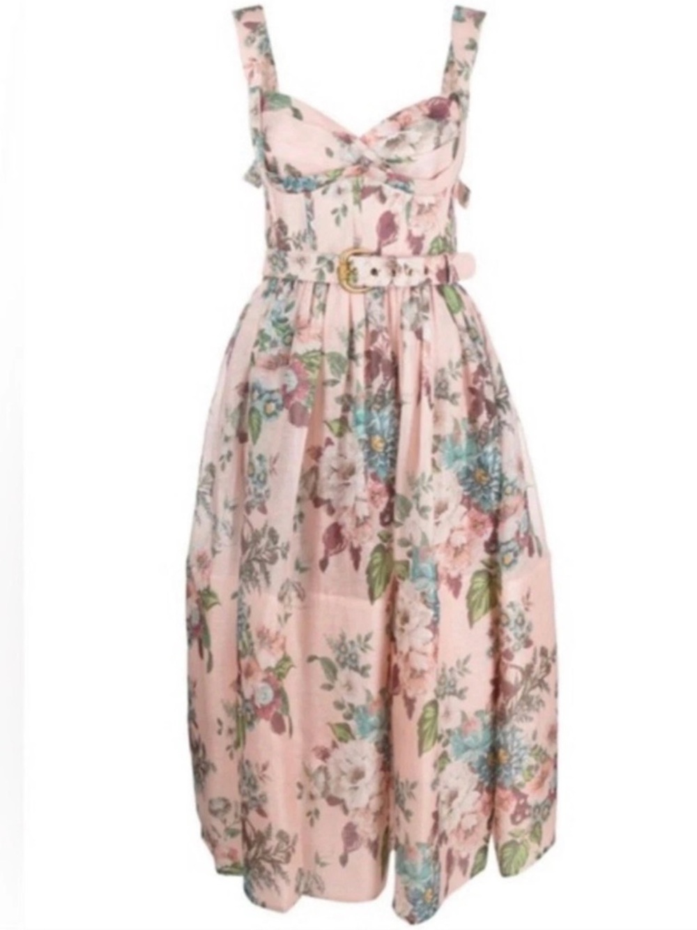 Zimmermann Matchmaker Pink Floral Silk Linen Tie Midi Dress - Picture 13 of 16